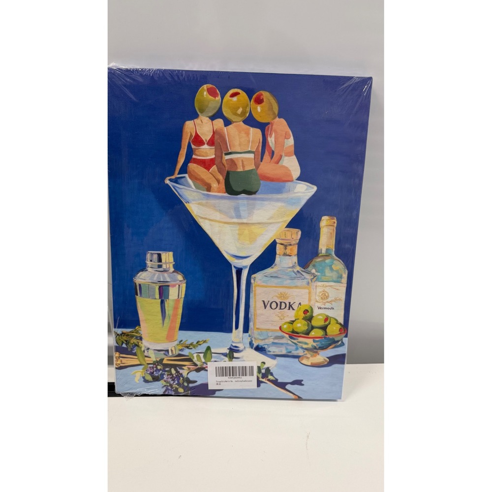 Vintage Dirty Martini Bar Canvas Wall Art Olive Head Women Retro Decor 12x16